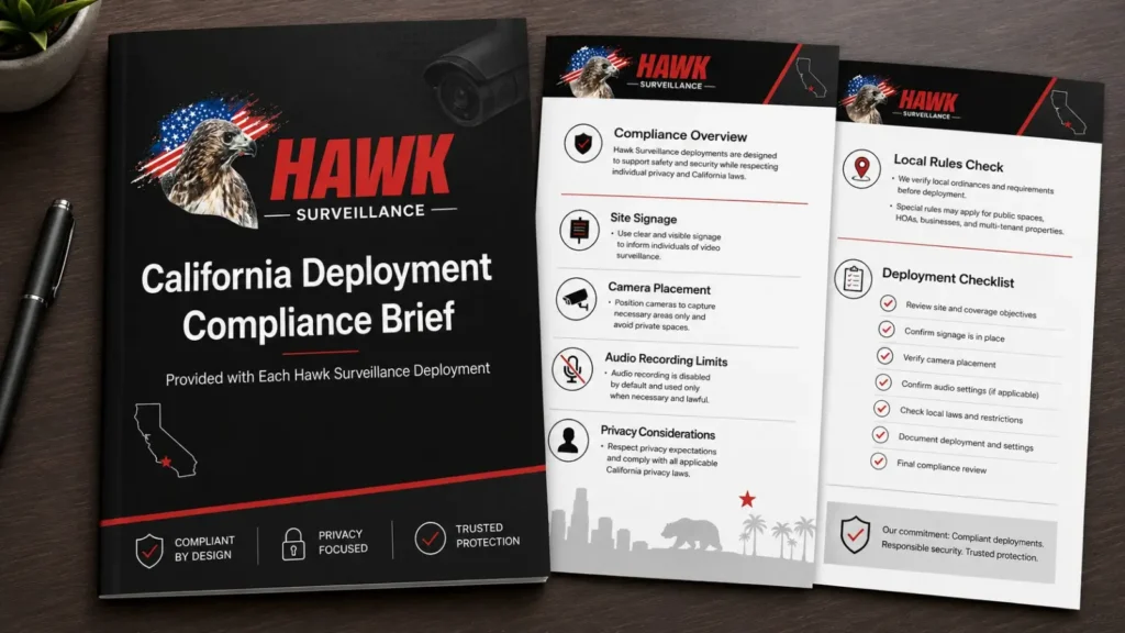 Hawk mobile surveillance trailer providing 24/7 remote monitoring at a California jobsite