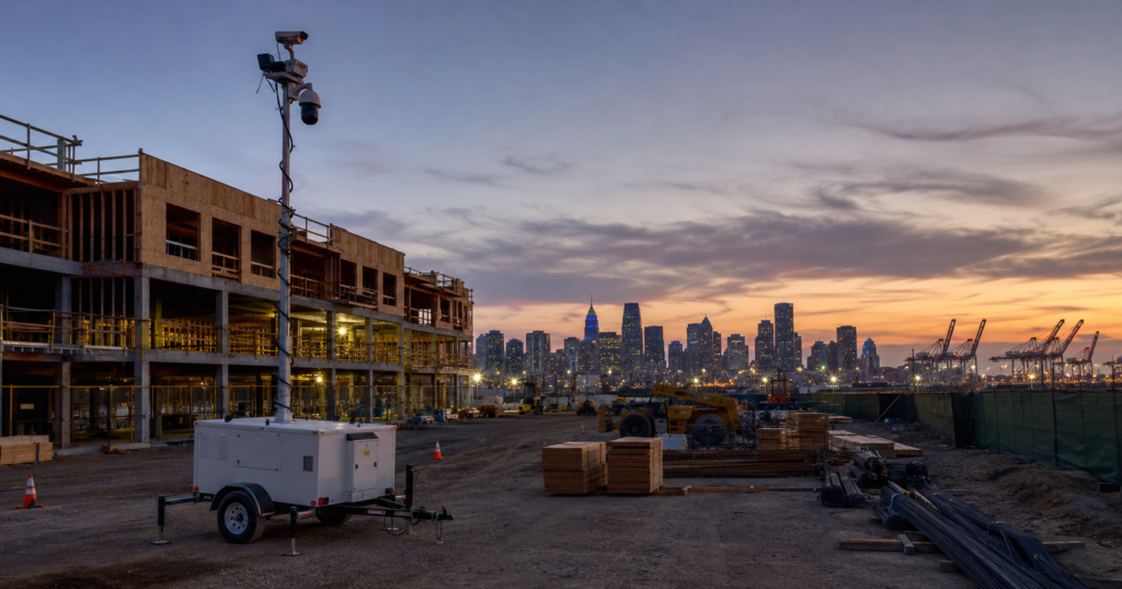 Comparison of security guards, fixed cameras, and mobile surveillance trailers for protecting an Oakland construction site.
