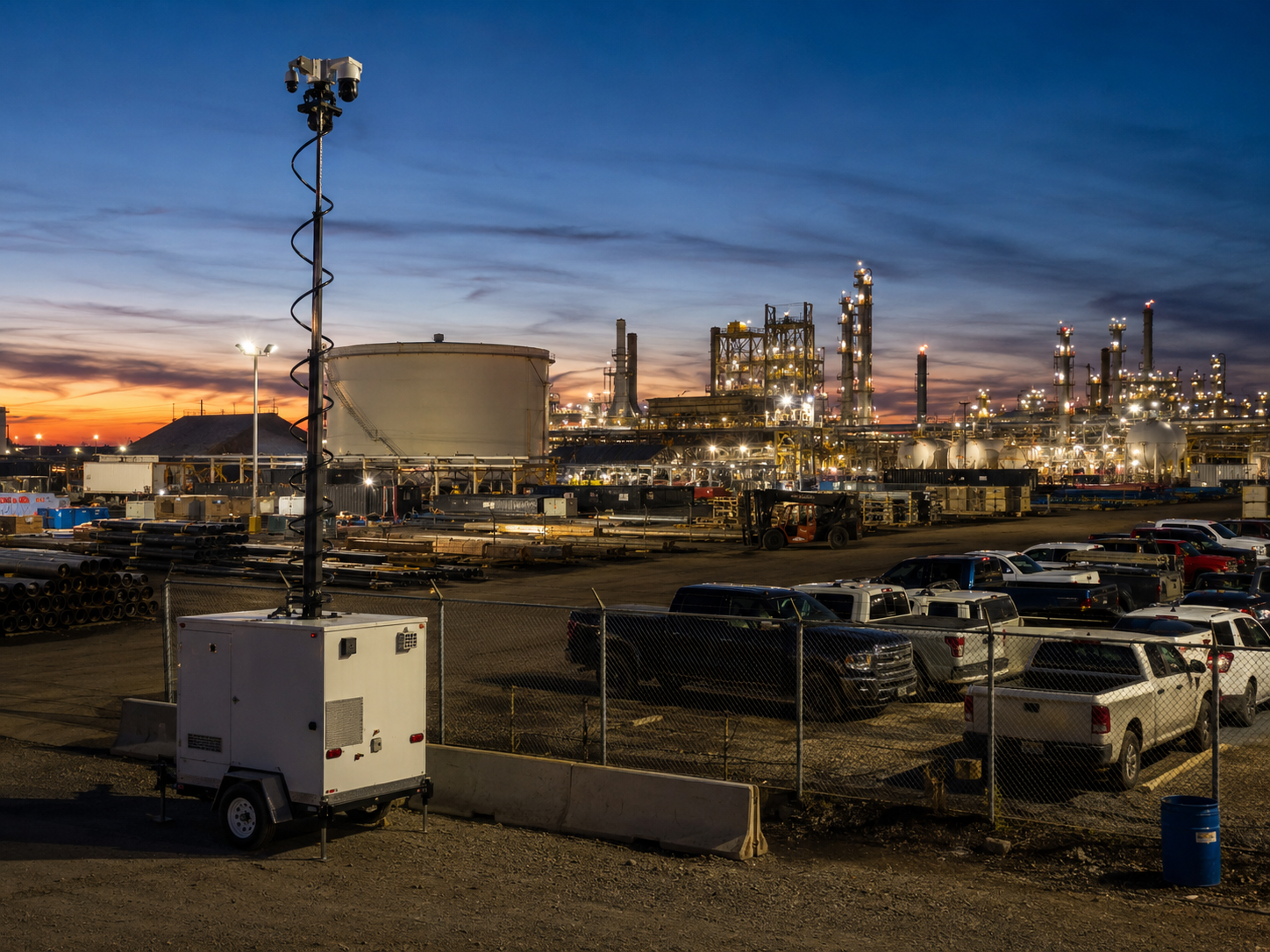 surveillance trailer monitoring an industrial plant turnaround contractor staging area